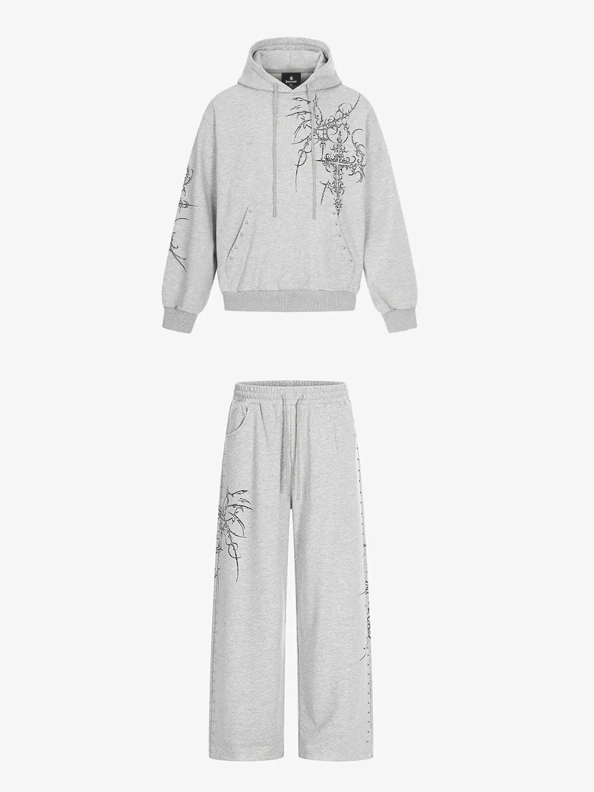 Floral Line Art Studded Pocket Hoodie - Image 4