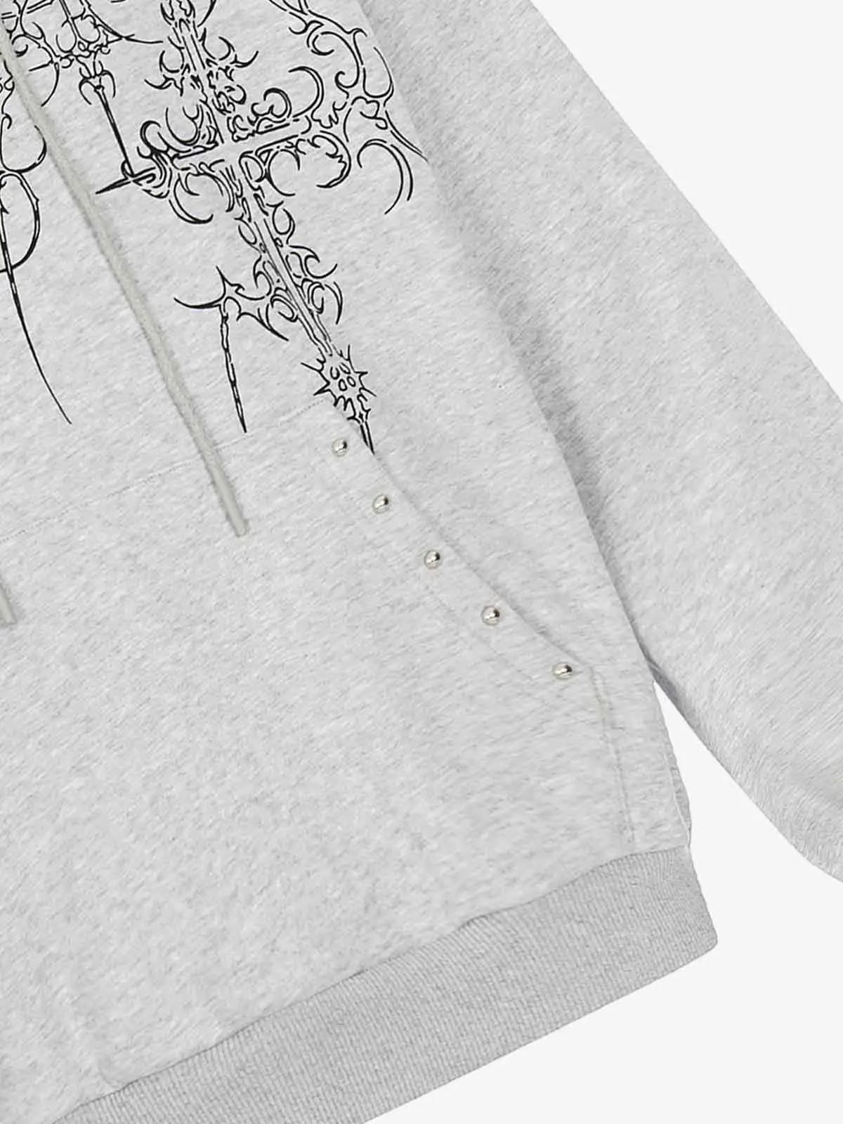 Floral Line Art Studded Pocket Hoodie - Image 8