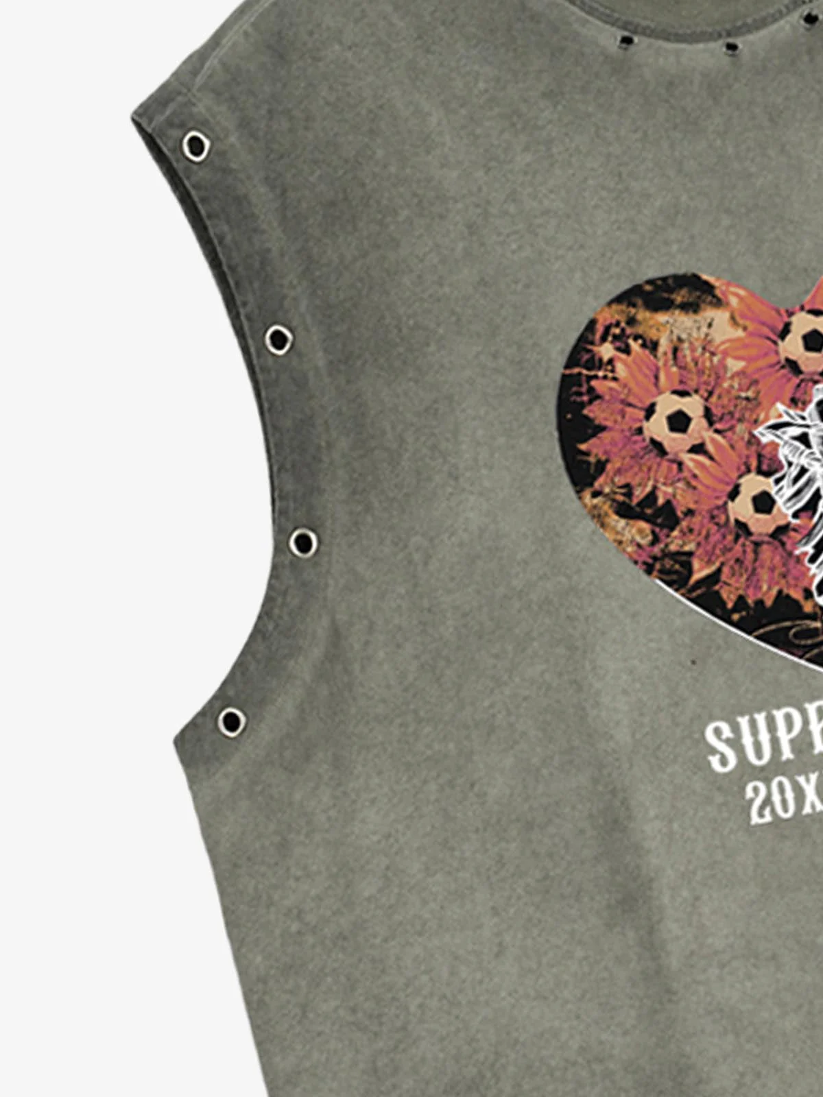 Floral Skeleton Heart Graphic Sleeveless T-Shirt - Image 3