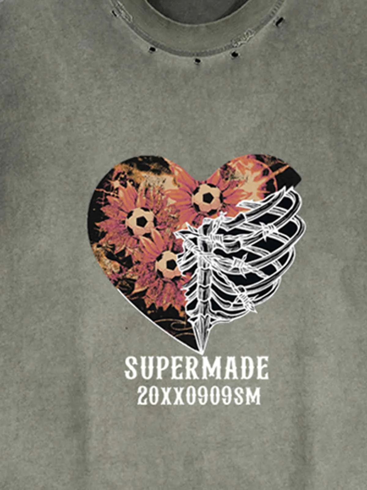 Floral Skeleton Heart Graphic Sleeveless T-Shirt - Image 4