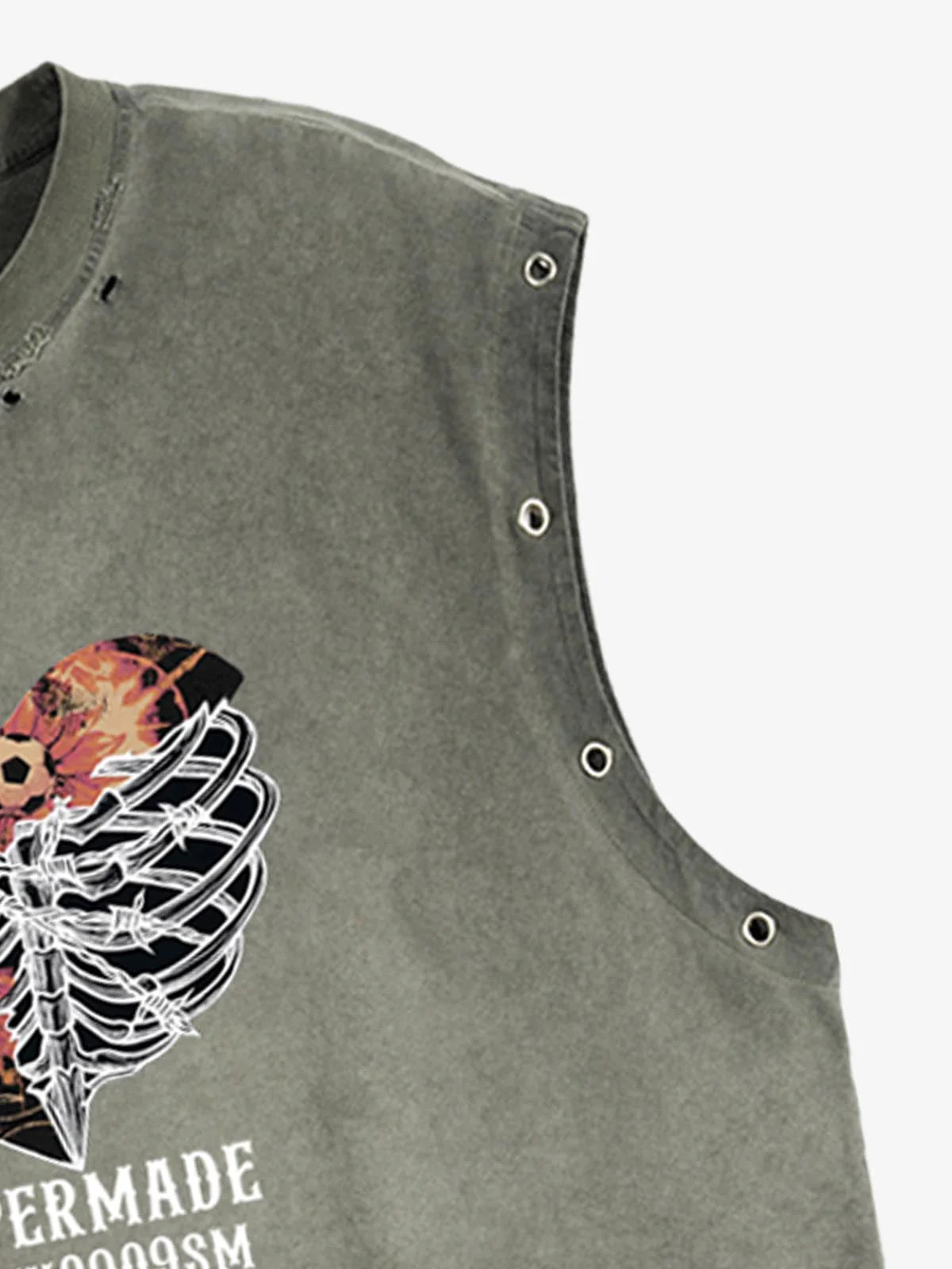 Floral Skeleton Heart Graphic Sleeveless T-Shirt - Image 5