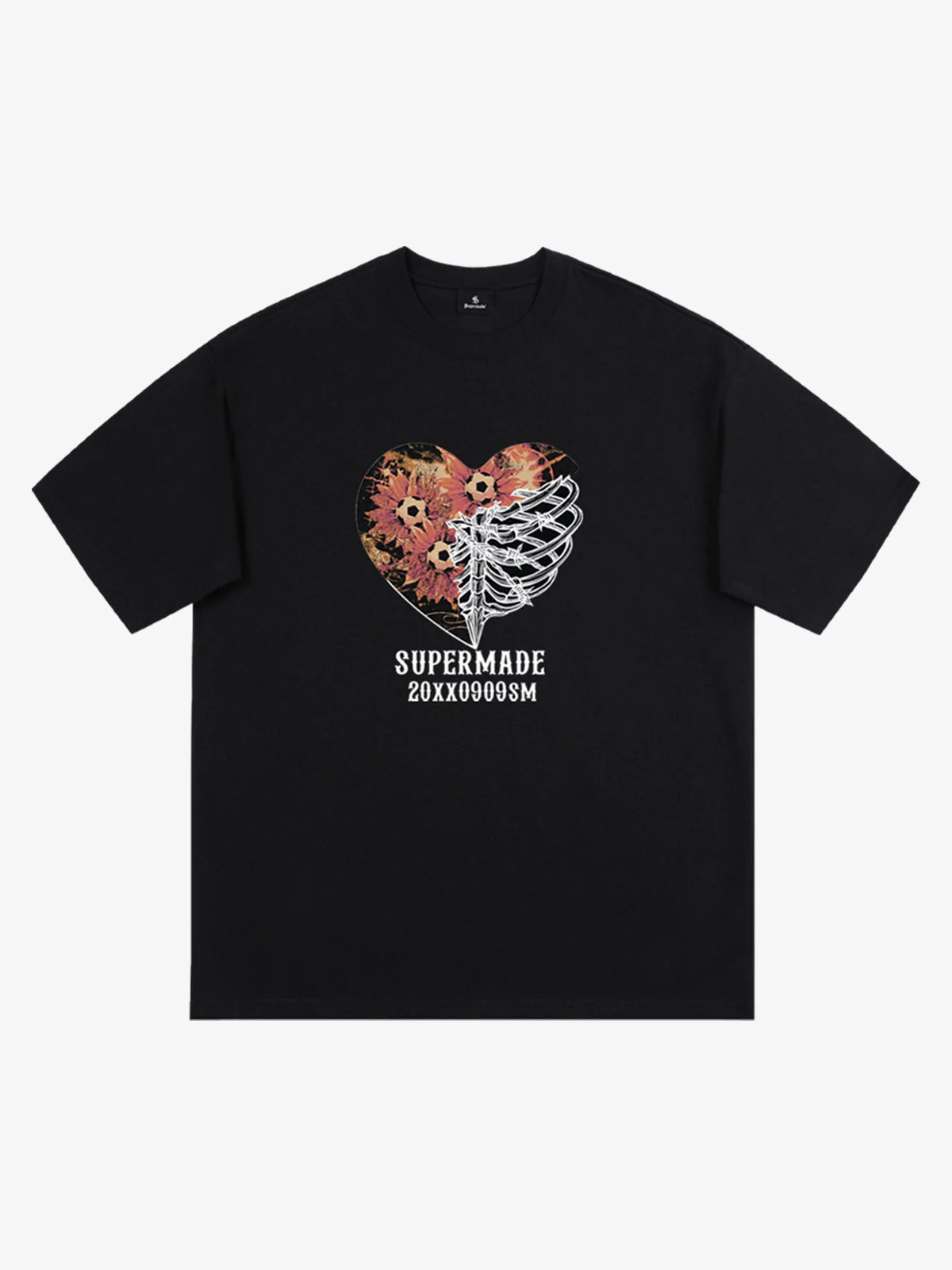 Floral Skeleton Heart Soccer Graphic T-Shirt