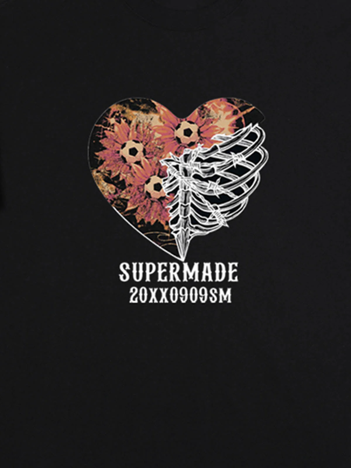 Floral Skeleton Heart Soccer Graphic T-Shirt - Image 7