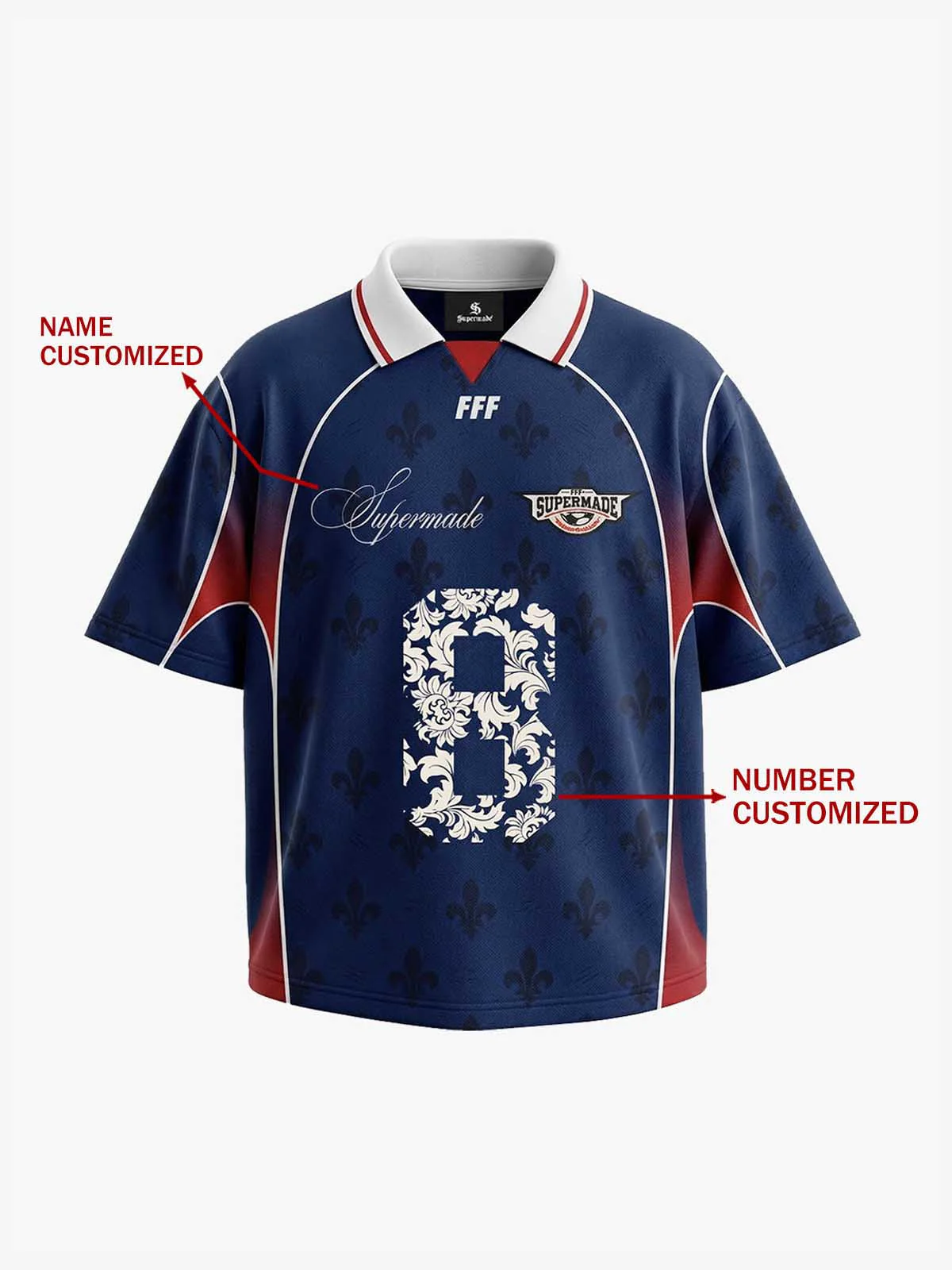 French Style Fleur-de-Lis Print Patchwork Custom Jersey Set - 2623