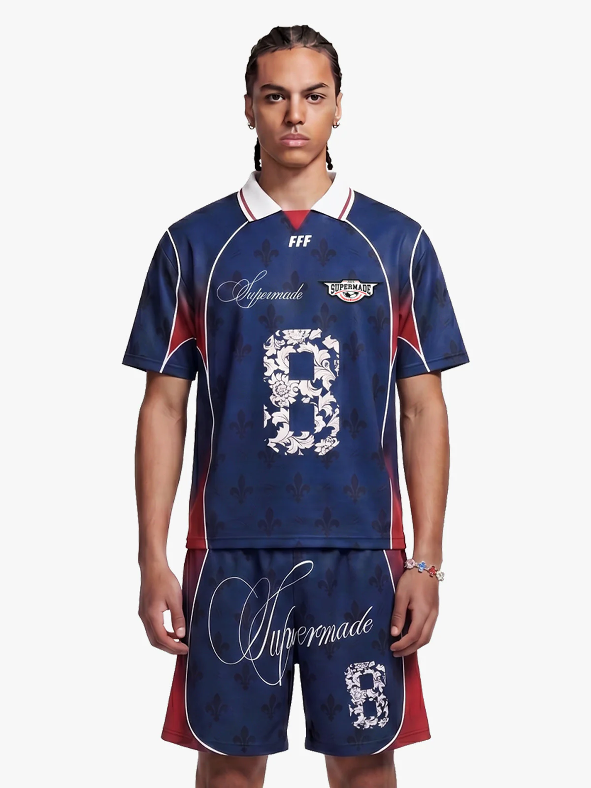 French Style Fleur-de-Lis Print Patchwork Custom Jersey Set - 2623 - Image 2