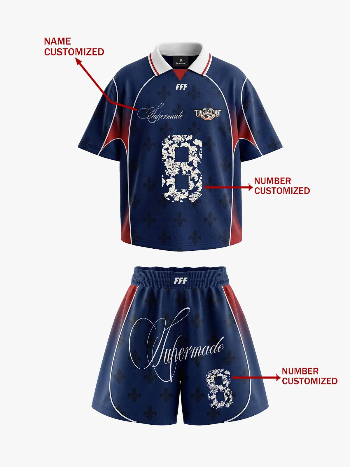 French Style Fleur-de-Lis Print Patchwork Custom Jersey Set - 2623 - Image 6