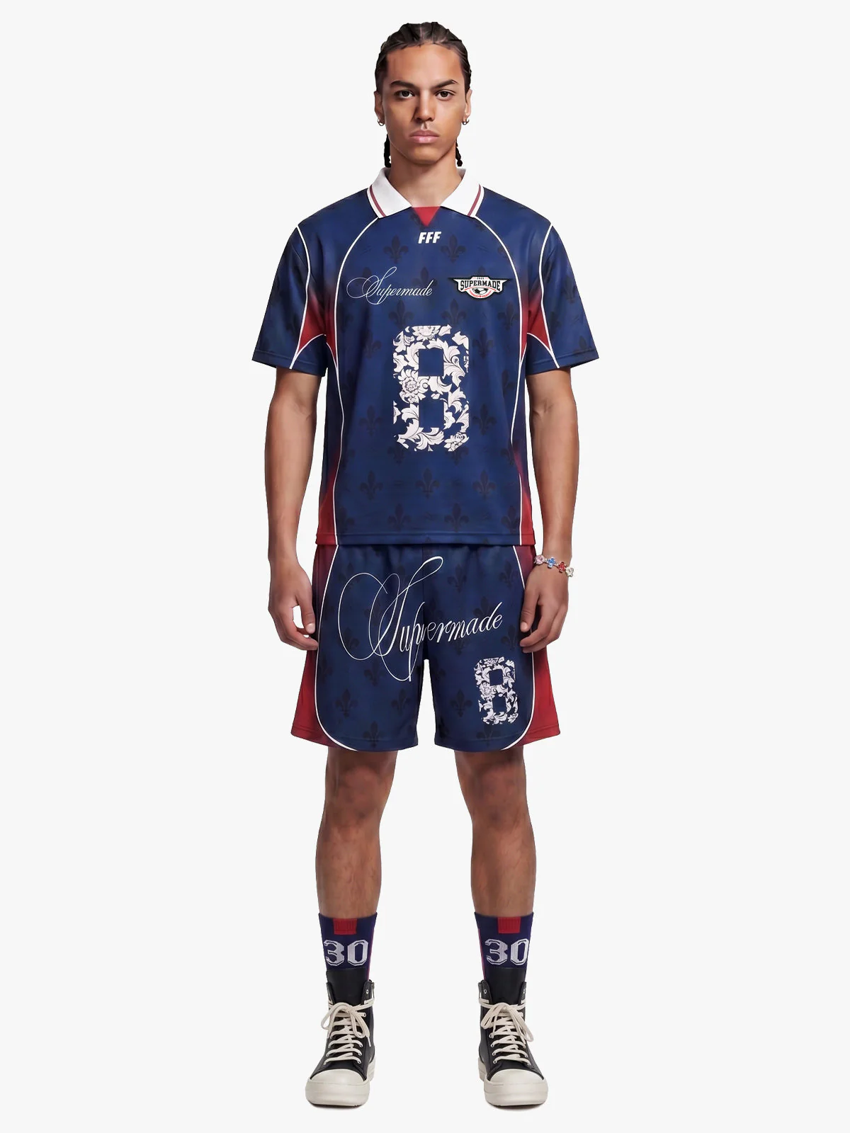 French Style Fleur-de-Lis Print Patchwork Custom Jersey Set - 2623 - Image 7
