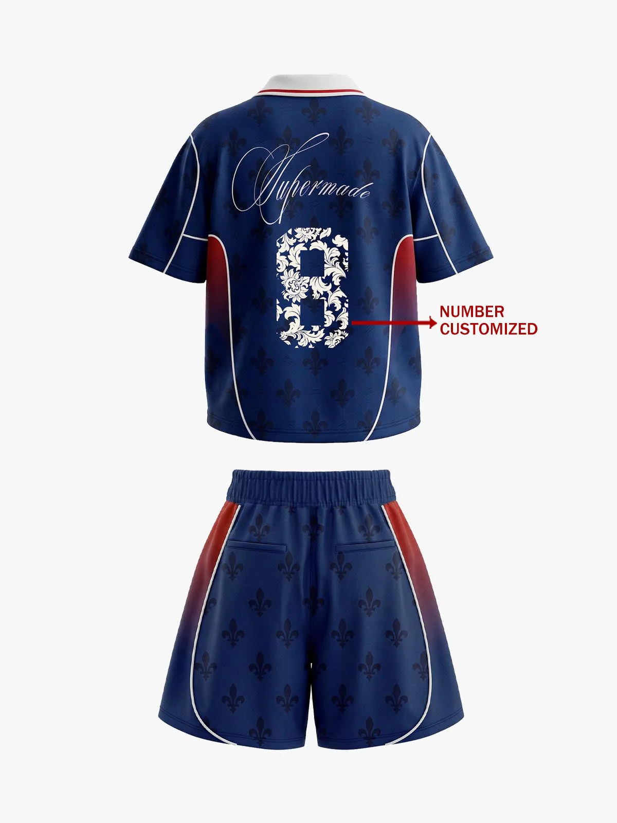 French Style Fleur-de-Lis Print Patchwork Custom Jersey Set - 2623 - Image 8