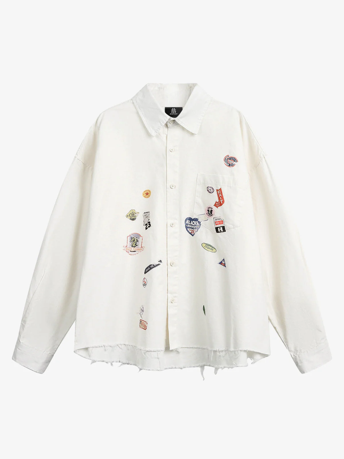 Fun Distressed Raw-Edge Printed Long-Sleeved Shirt - Image 2