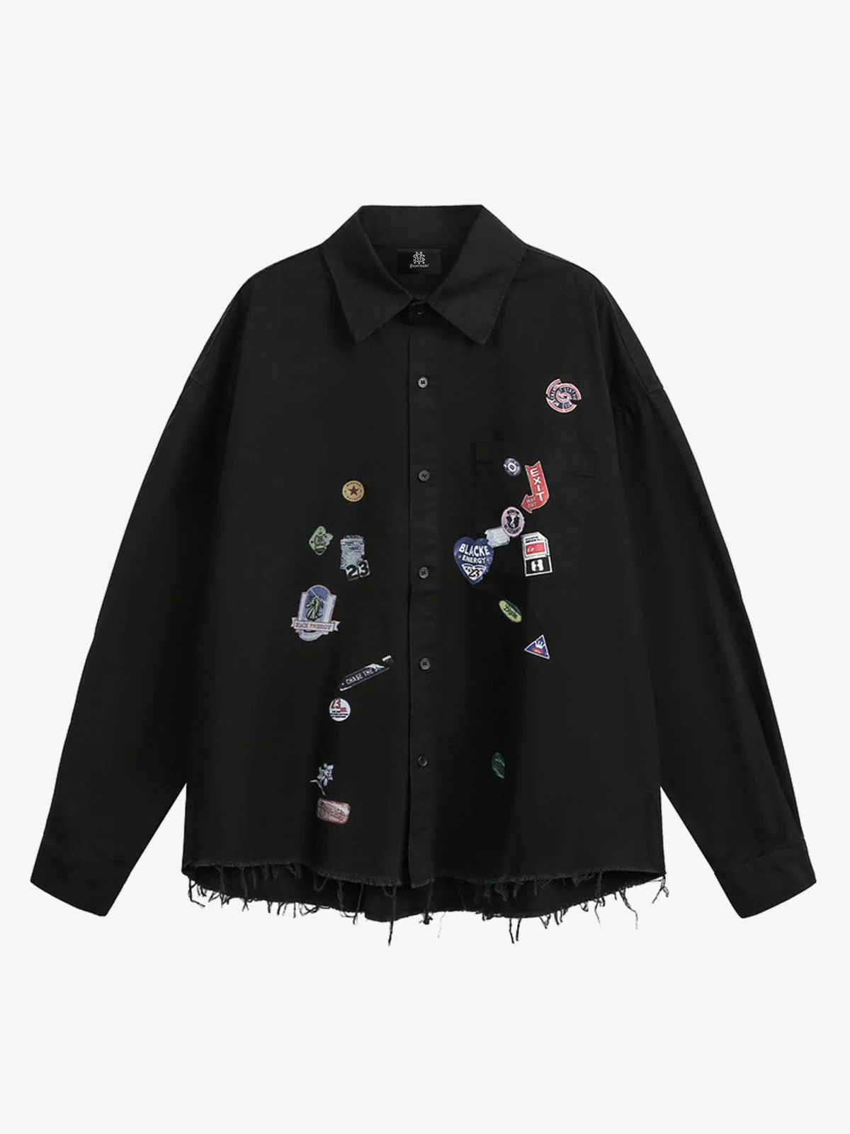 Fun Distressed Raw-Edge Printed Long-Sleeved Shirt - Image 6