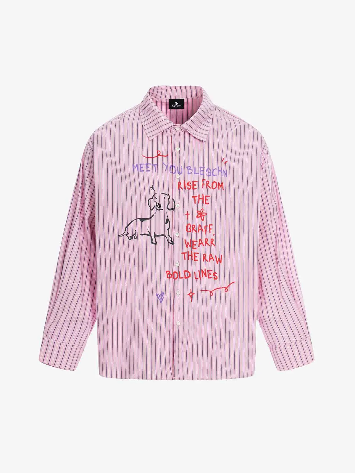 Fun Graffiti Striped Graphic Button-Up Shirt - Image 2