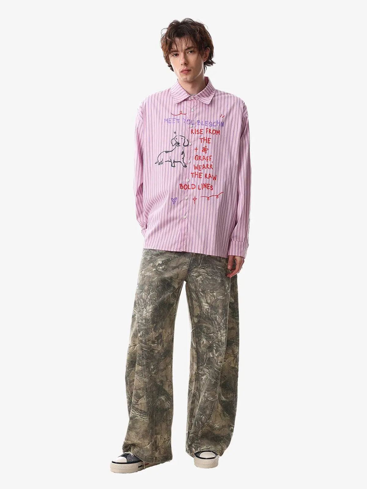 Fun Graffiti Striped Graphic Button-Up Shirt - Image 3