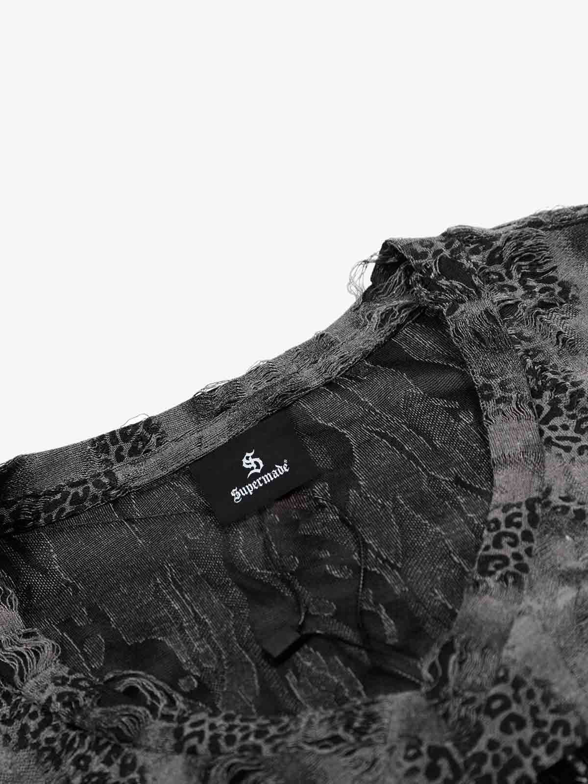 Glossy Cross Leopard Slim Fit Distressed T-Shirt - Image 11