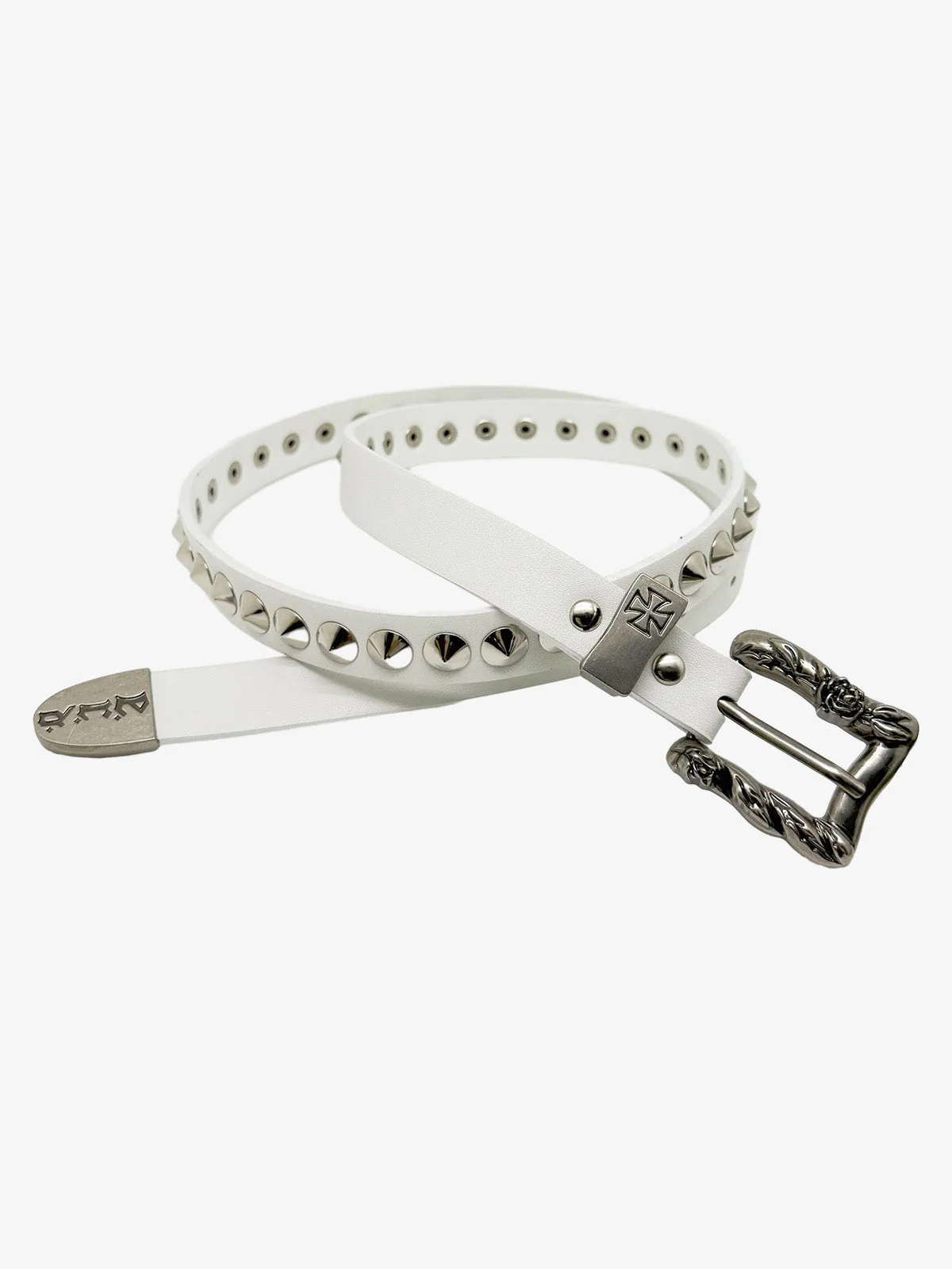 Gothic Cross Studded PU Leather Belt with Alloy Buckle - Image 3