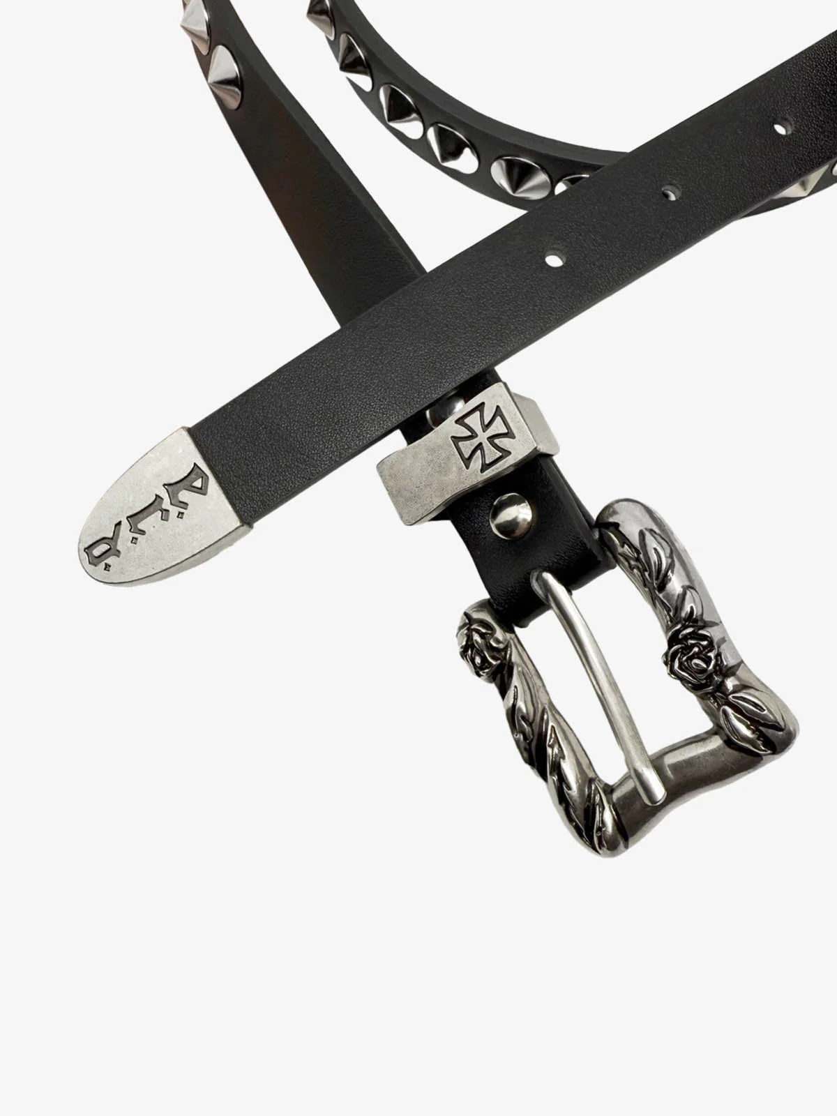 Gothic Cross Studded PU Leather Belt with Alloy Buckle - Image 4