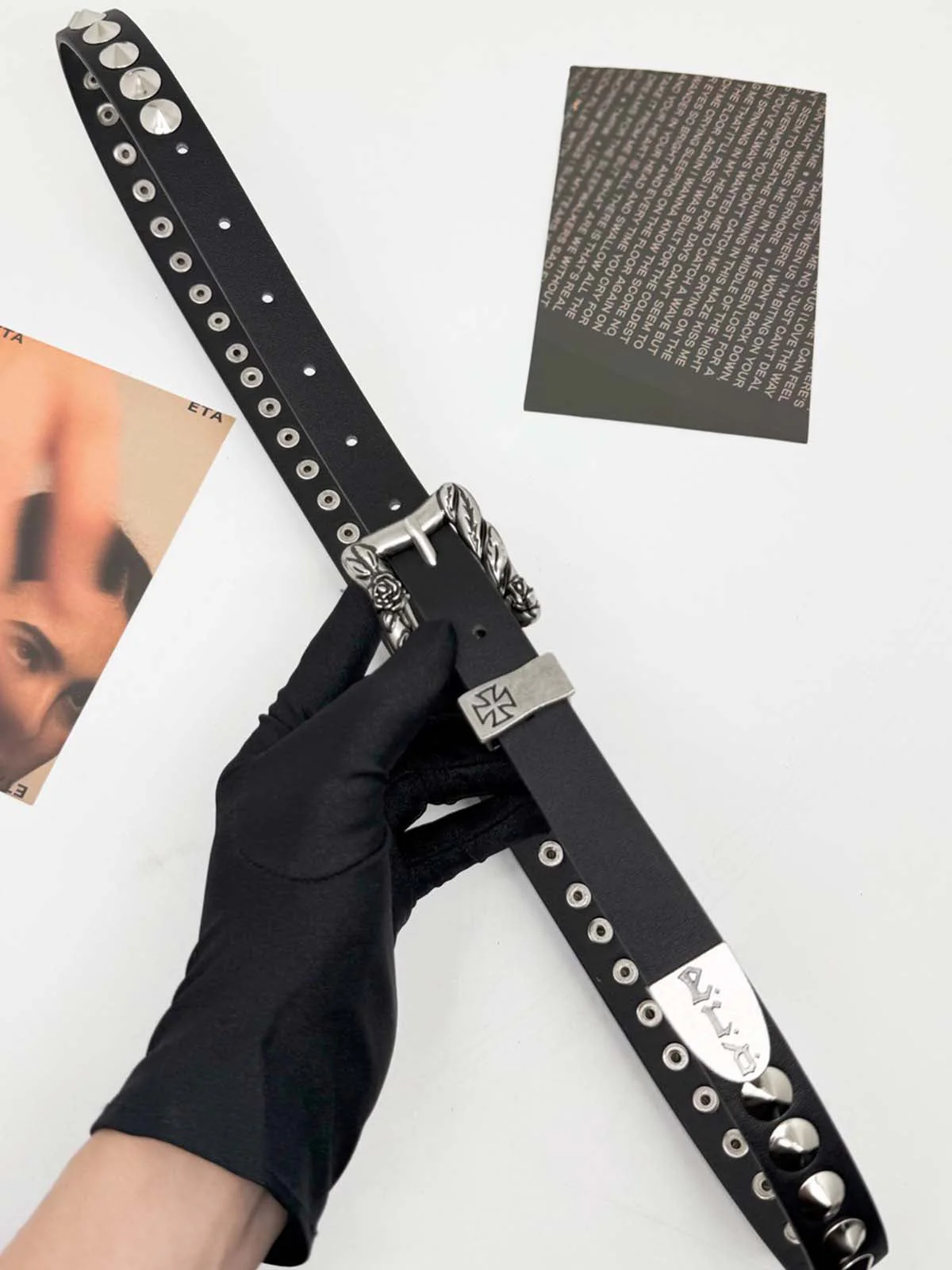 Gothic Cross Studded PU Leather Belt with Alloy Buckle - Image 7