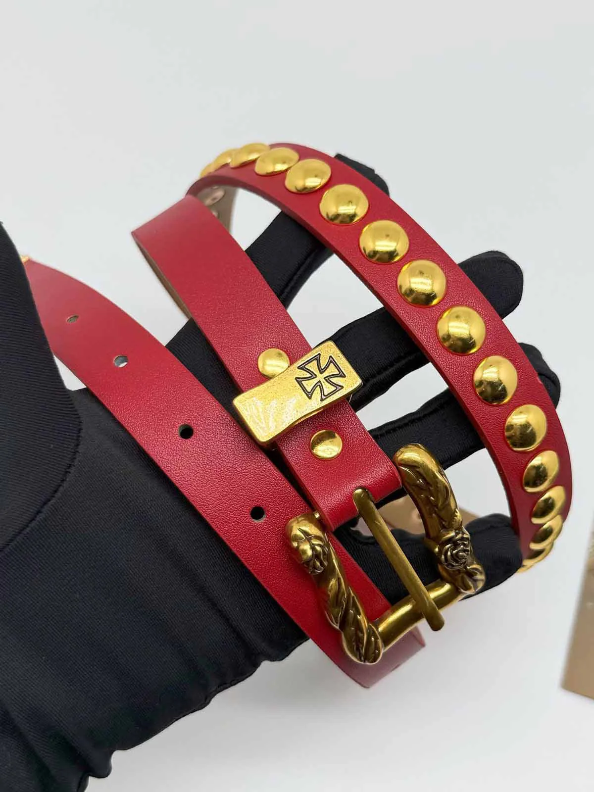 Gothic Cross Studded PU Leather Belt with Alloy Buckle - Image 8