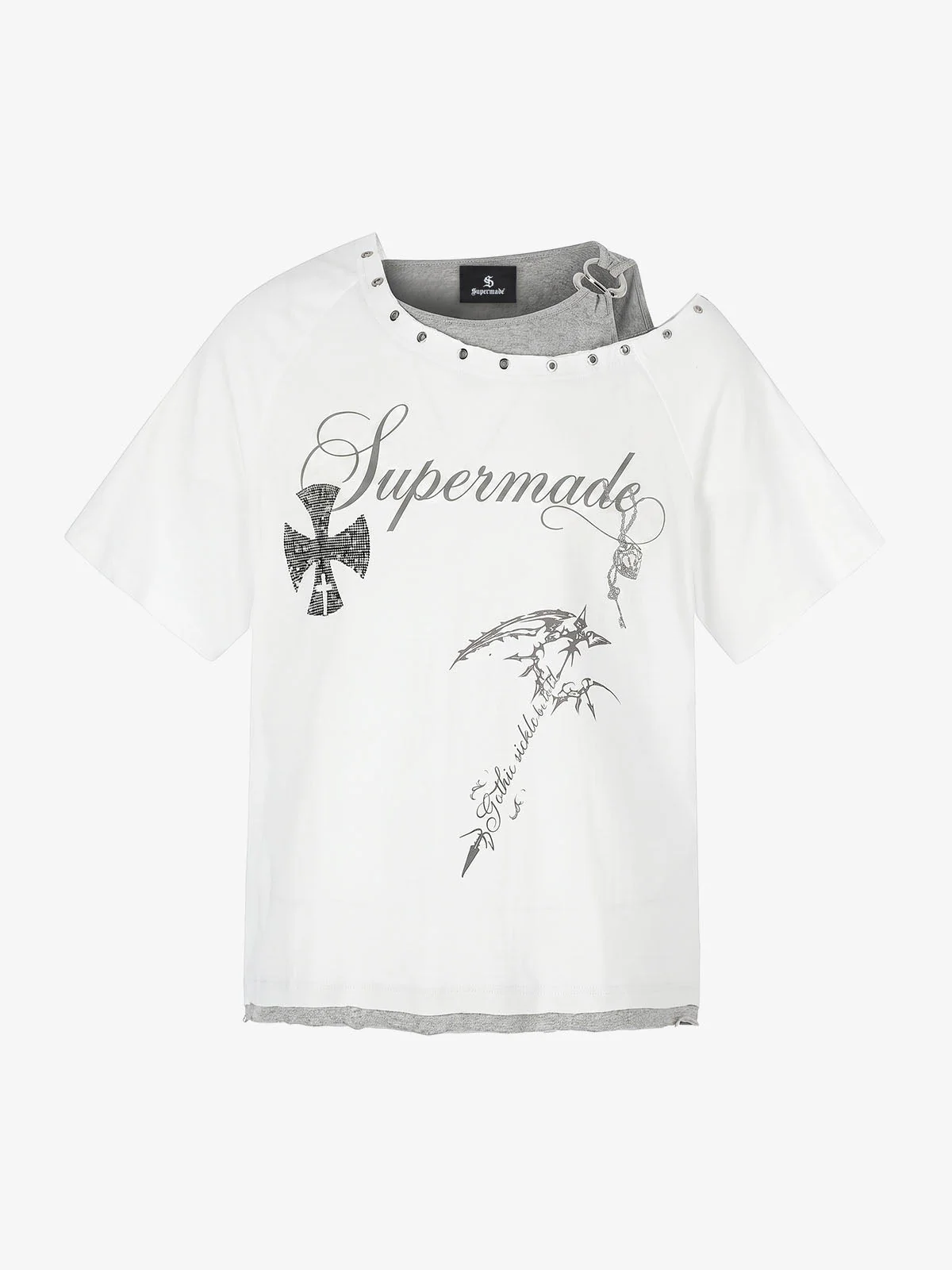 Gothic-Layered Grommet Strap T-Shirt - Image 2