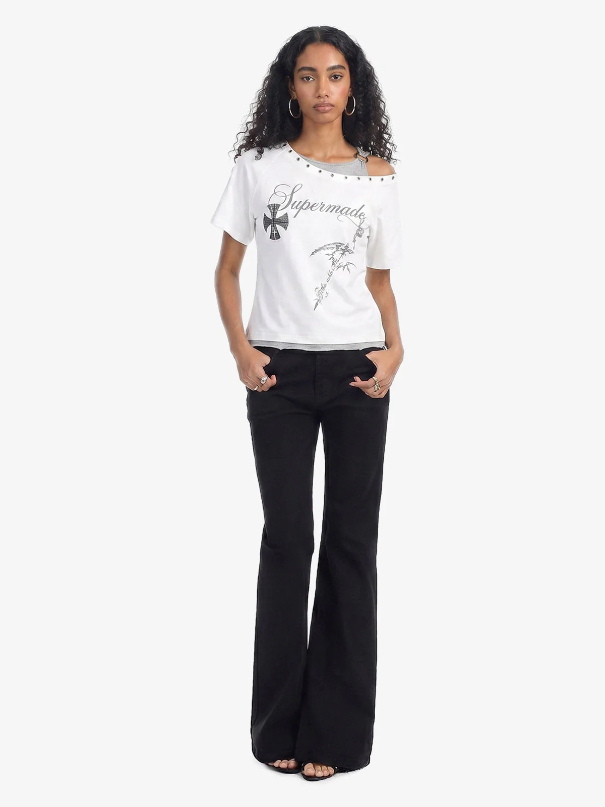 Gothic-Layered Grommet Strap T-Shirt - Image 4