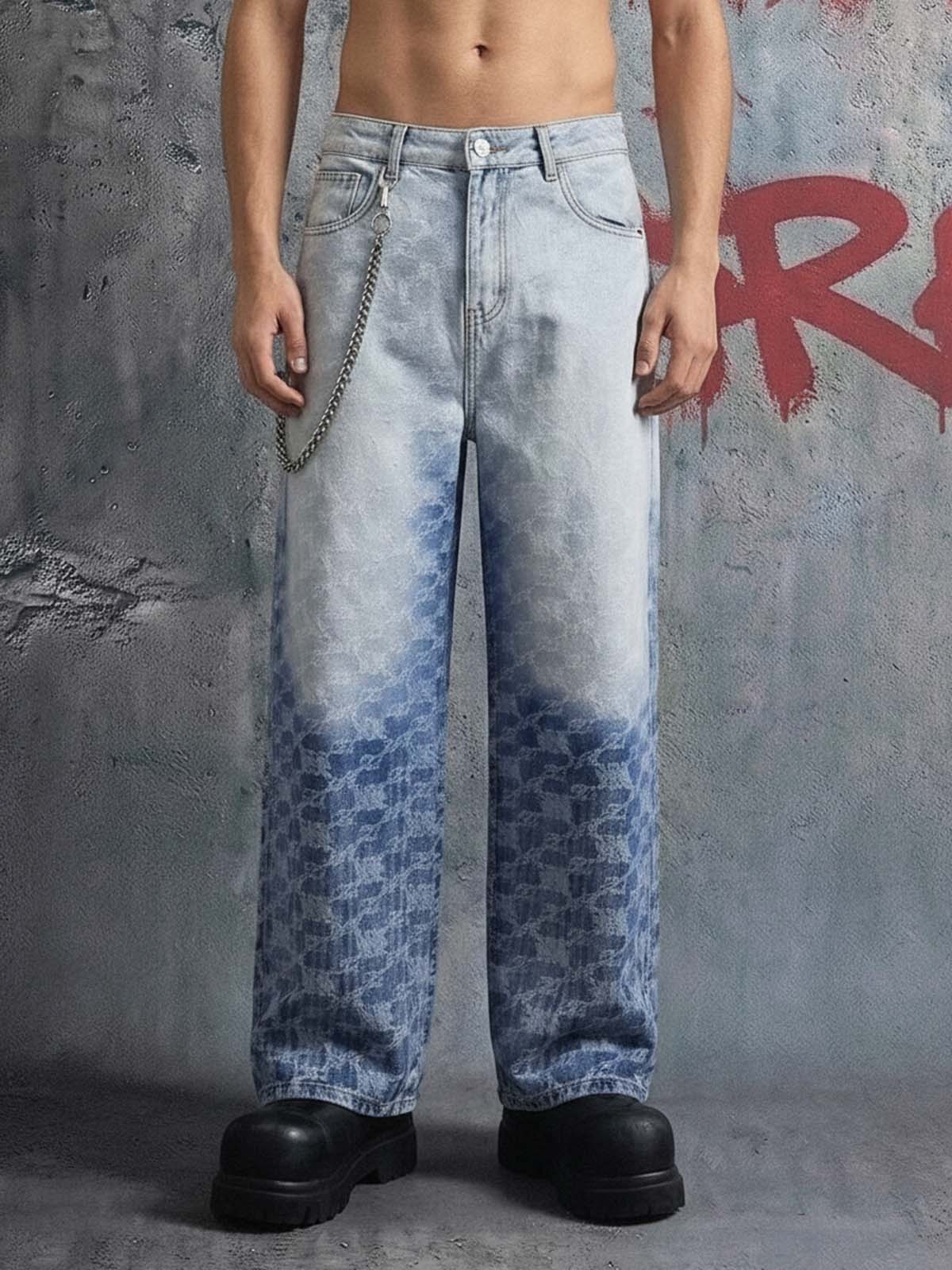 Gradient Wash Jacquard Denim Jeans - Image 2