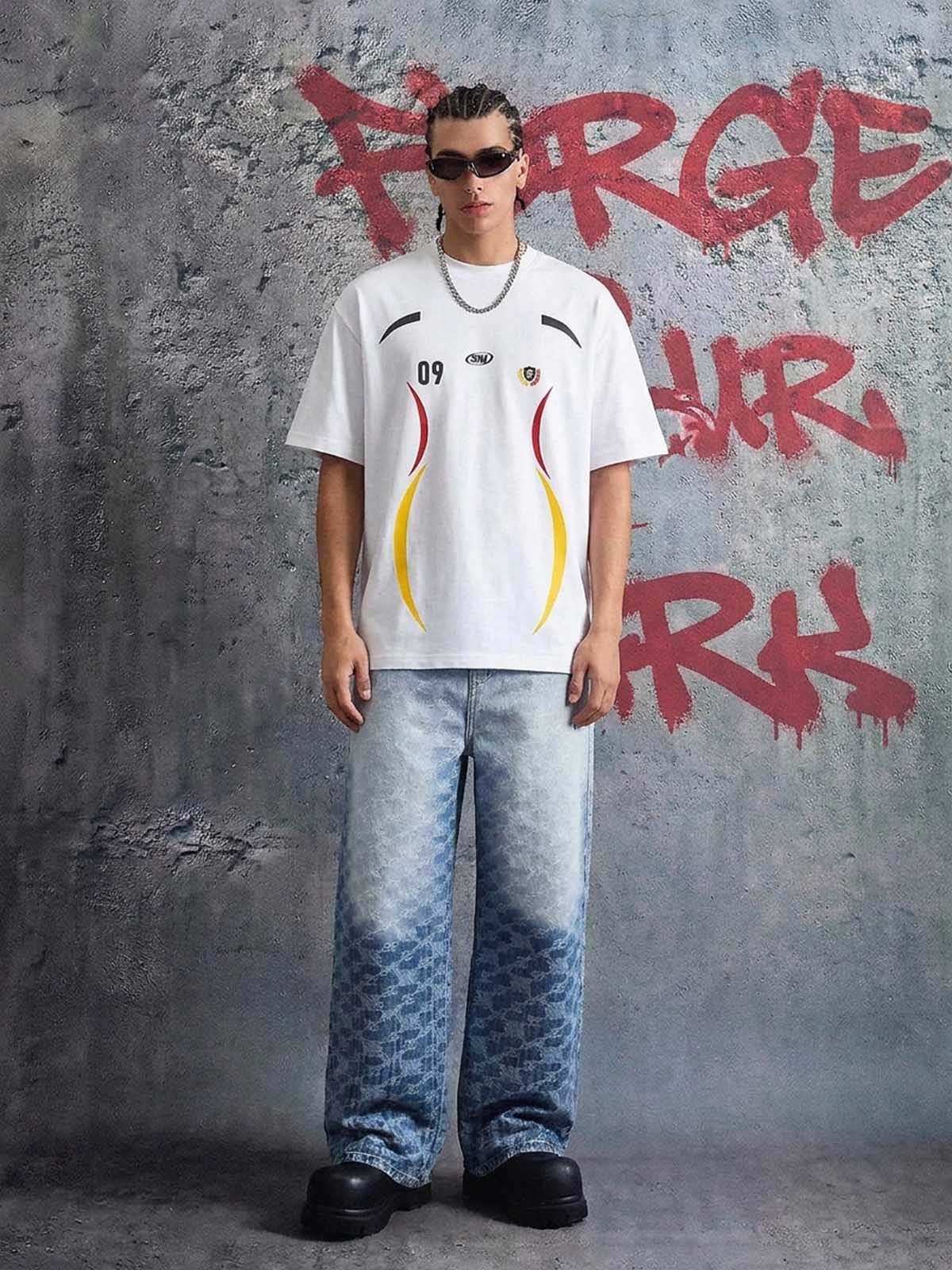 Gradient Wash Jacquard Denim Jeans - Image 4