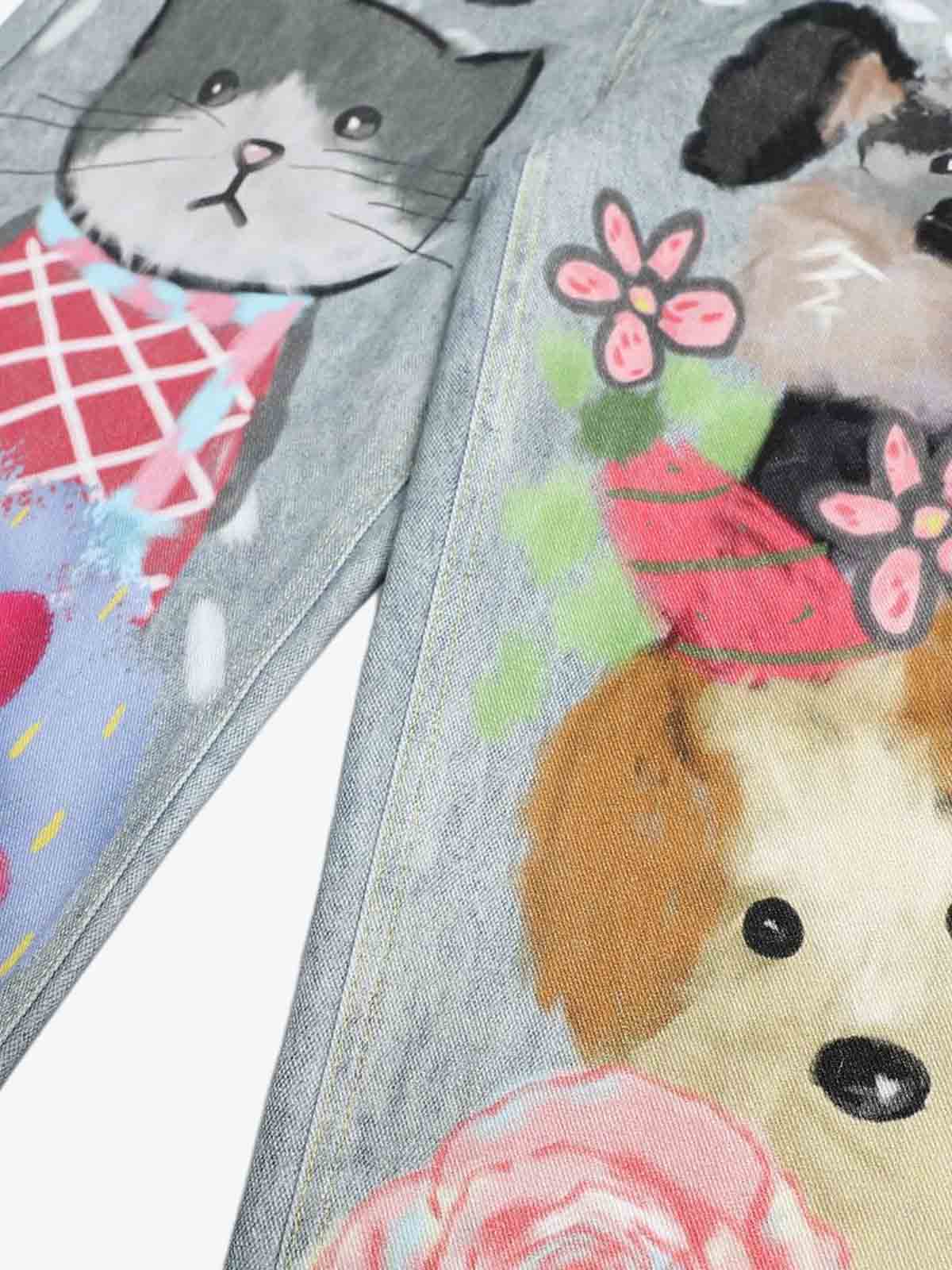 Graffiti Cartoon Animal Print Distressed Wide Leg Denim Jeans - Image 6