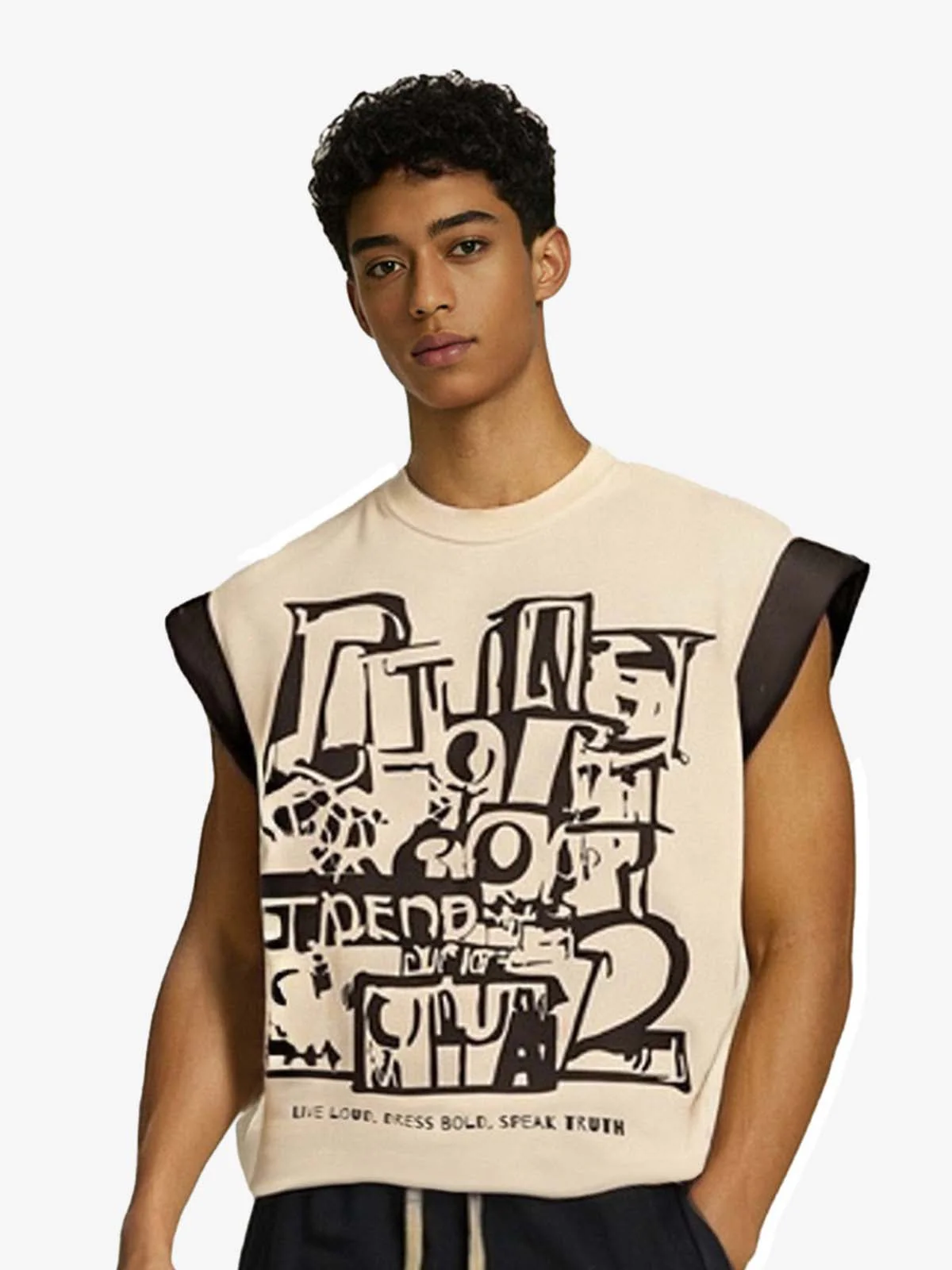 Graffiti Graphic Contrast Trim Raw Edge Sleeveless T-Shirt - Image 3