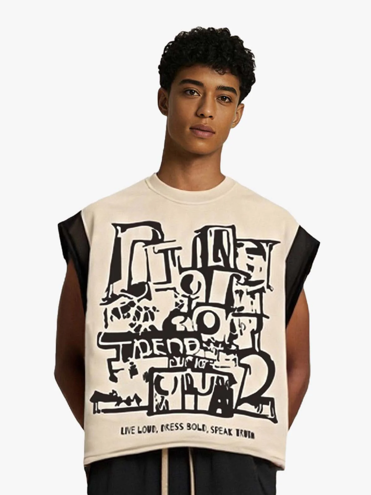 Graffiti Graphic Contrast Trim Raw Edge Sleeveless T-Shirt - Image 4