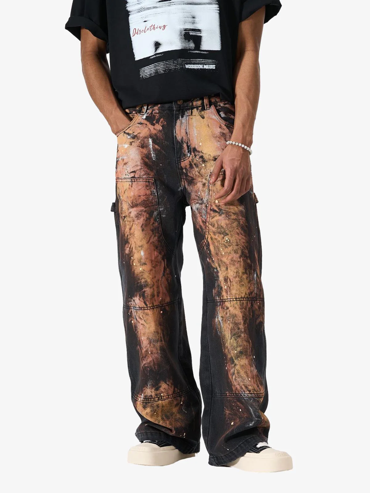Graffiti Painted Cargo Denim Jeans - Image 4