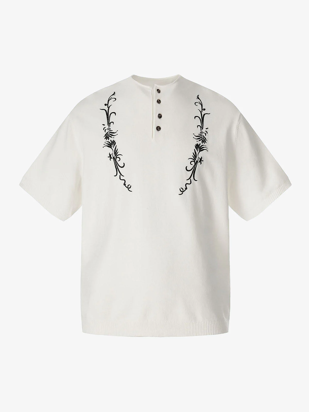 Graphic Floral Knit Henley T-Shirt - Image 2