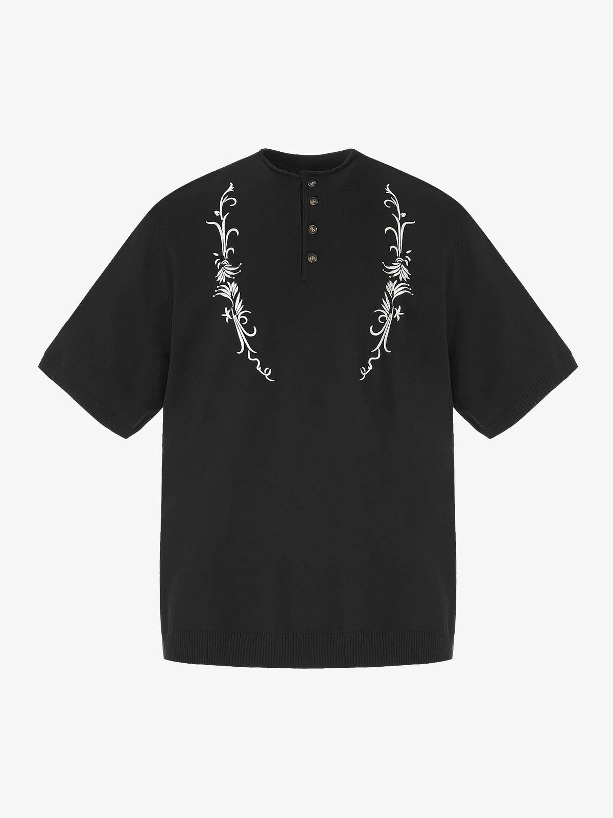 Graphic Floral Knit Henley T-Shirt - Image 6