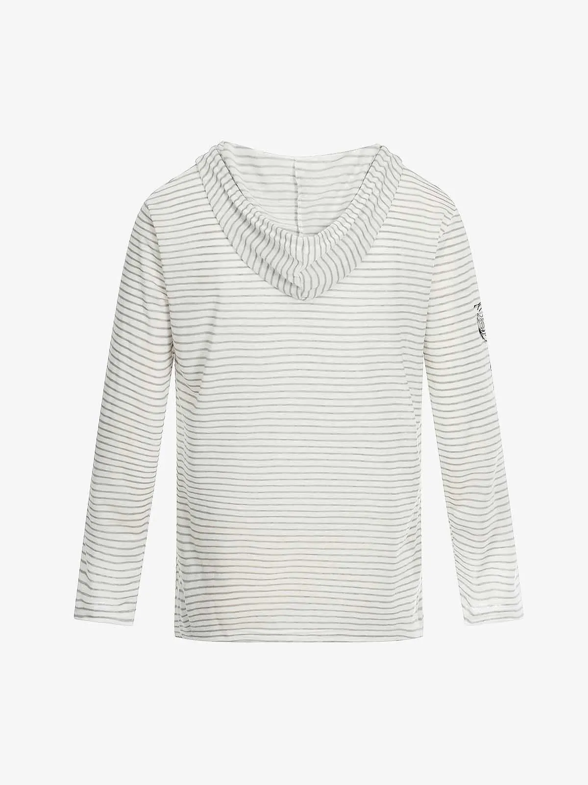 Graphic Print and V-Neck Striped Long Sleeve Hooded T-Shirt - Image 7
