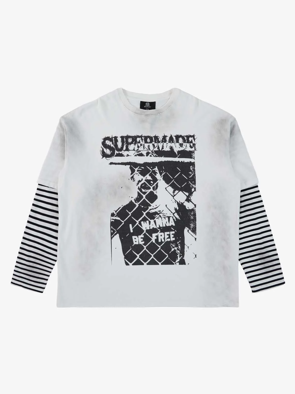 Grunge Graphic Distressed Cage Striped Long-Sleeve T-Shirt - Image 2