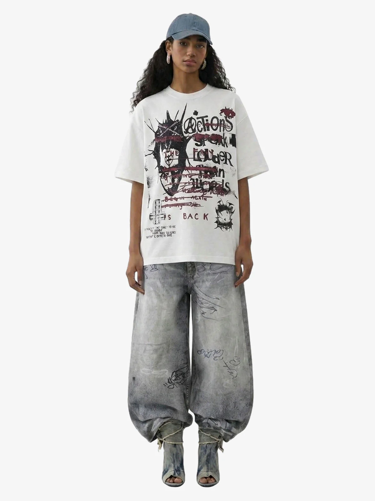 Hand Drawn Scribble Print Baggy Jeans - Image 4