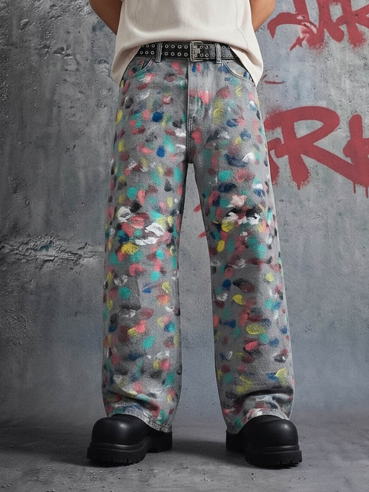 Hand-Painted Frayed Wide Leg Jeans - Image 2