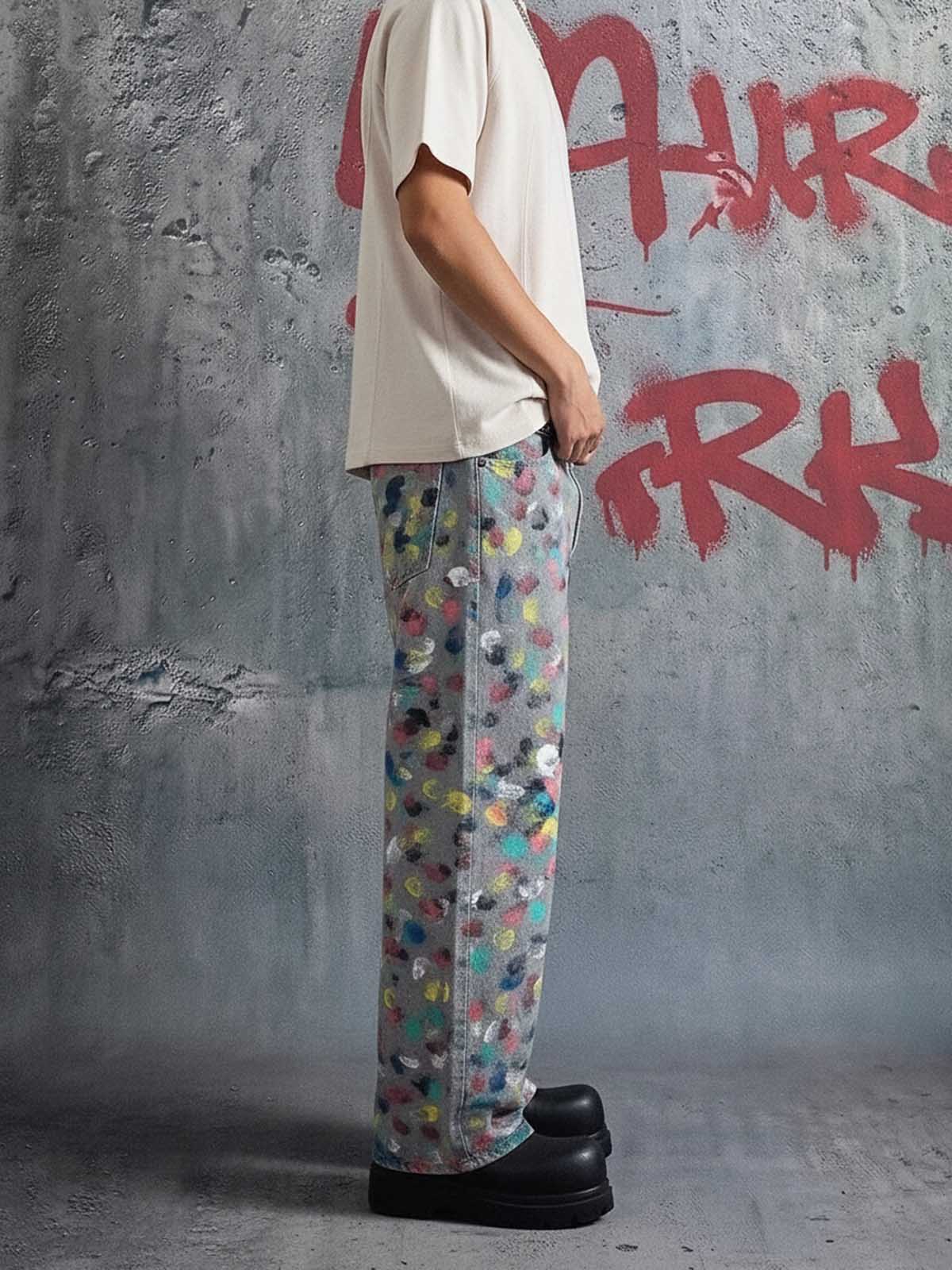 Hand-Painted Frayed Wide Leg Jeans - Image 3