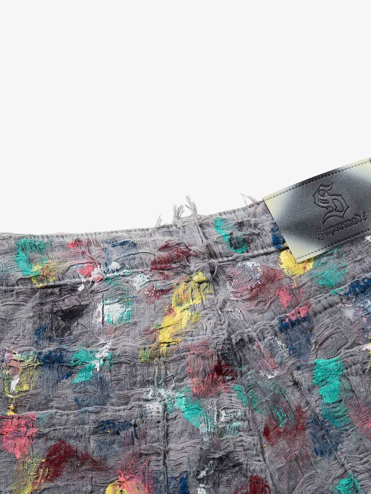 Hand-Painted Frayed Wide Leg Jeans - Image 7