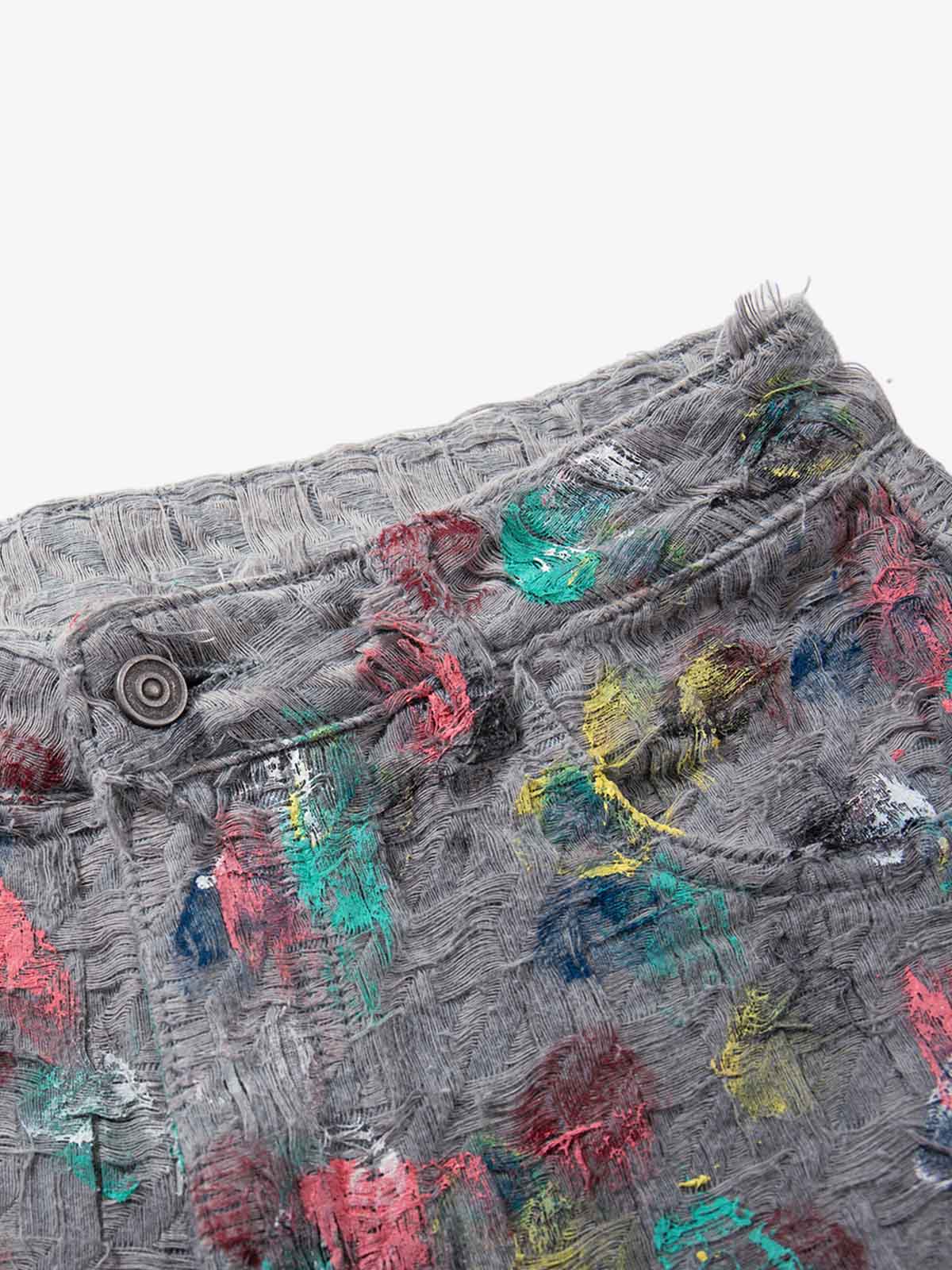 Hand-Painted Frayed Wide Leg Jeans - Image 8