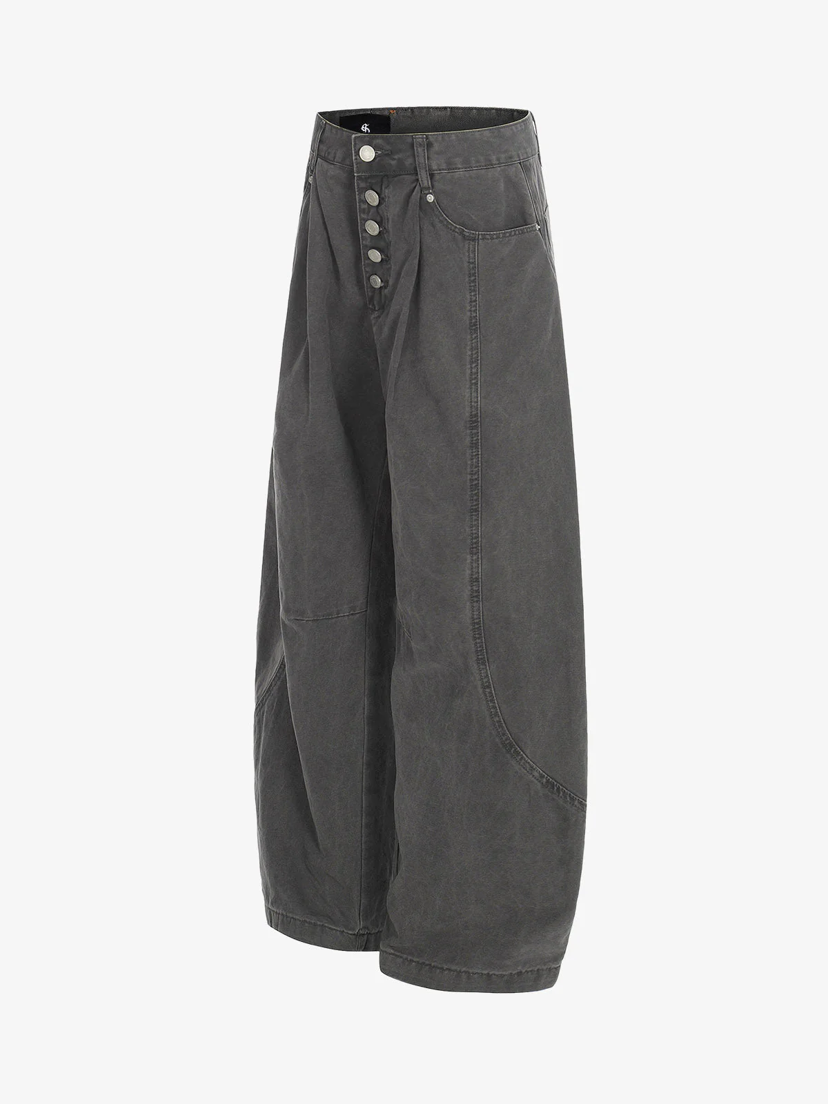 High Waist Button Fly Curved Seam Washed Jeans - Image 3