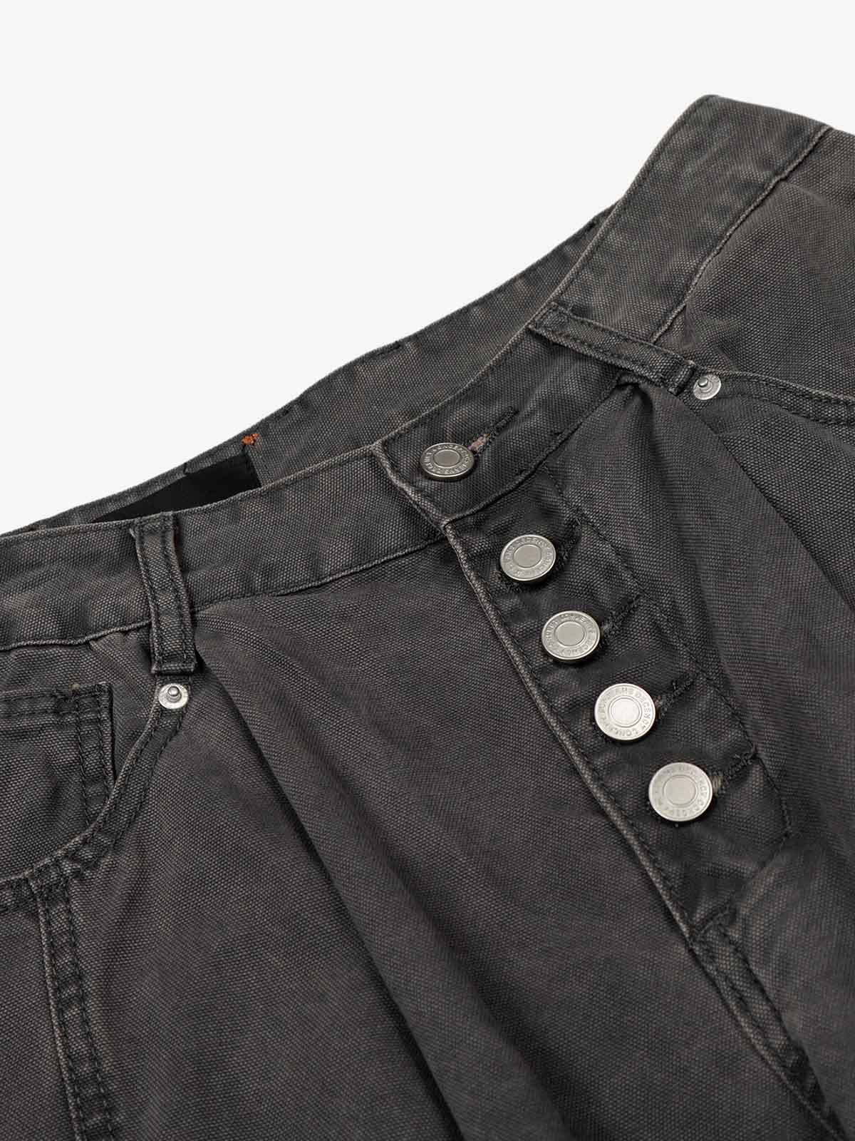 High Waist Button Fly Curved Seam Washed Jeans - Image 4