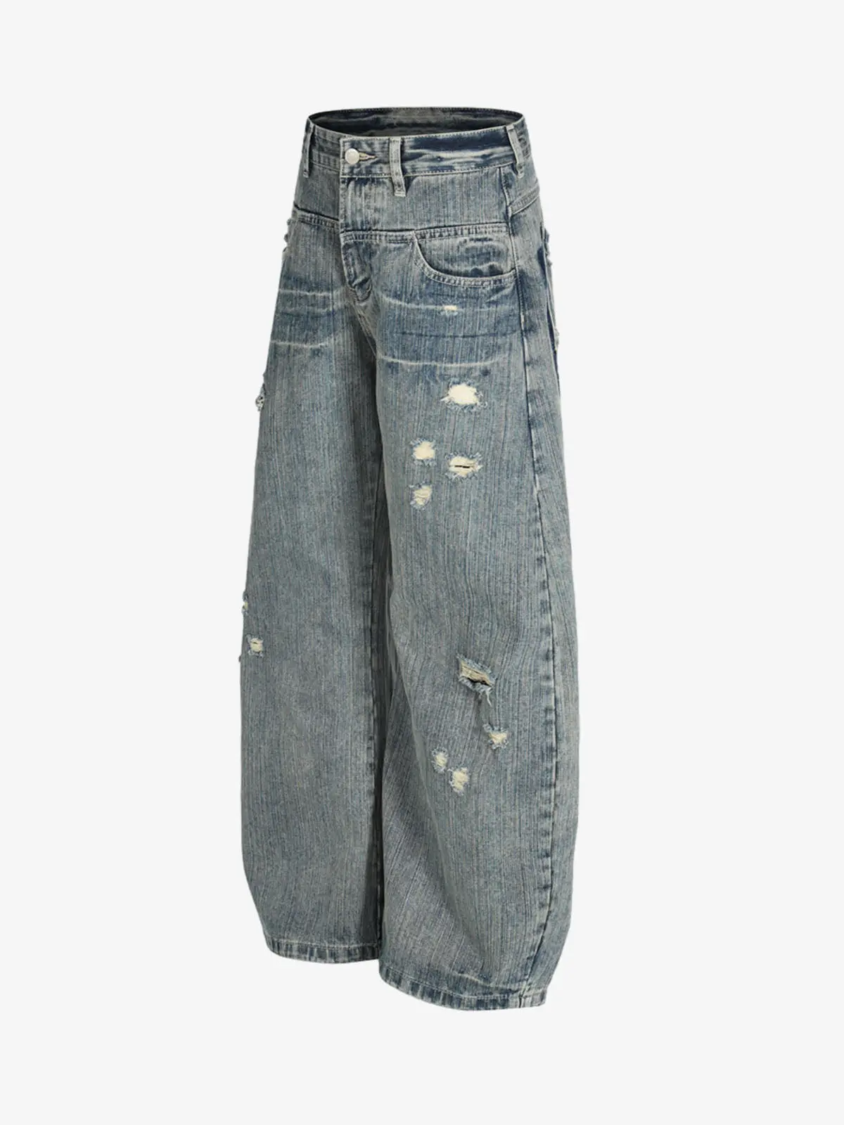 High Waist Distressed Barrel Denim Jeans - Image 3