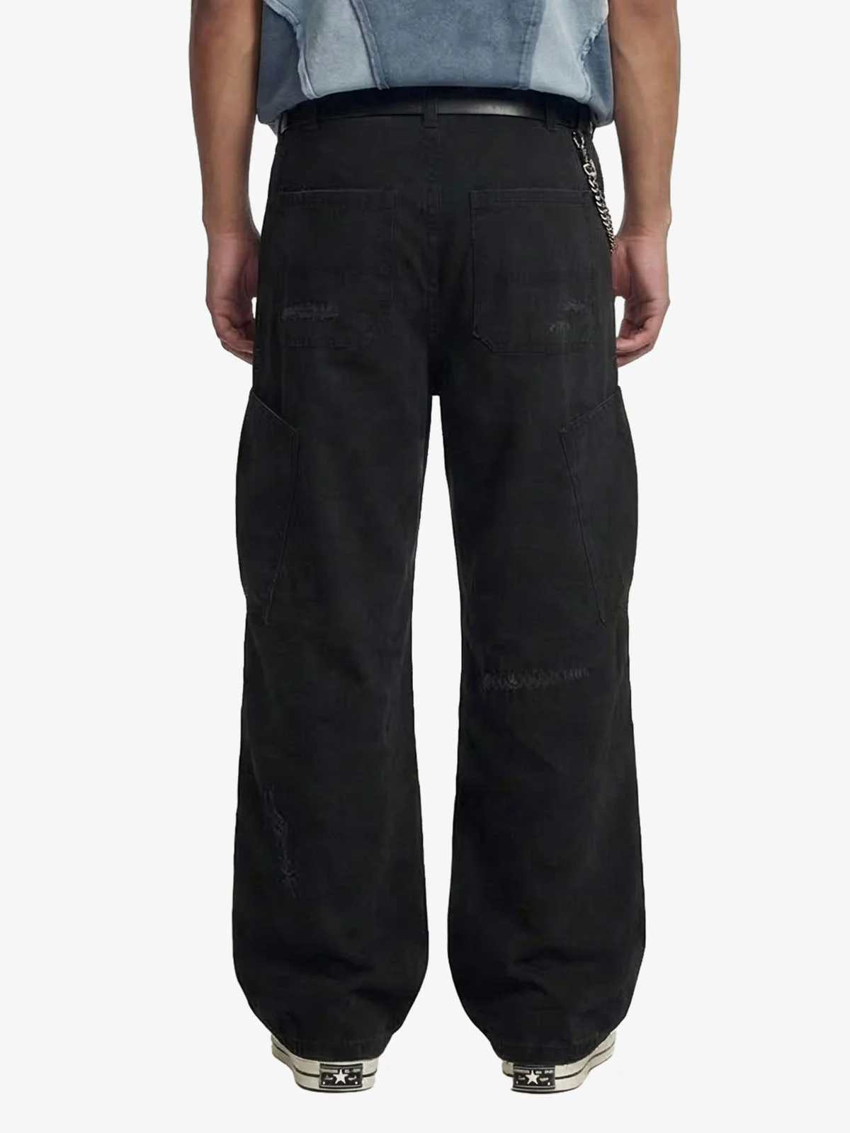 Cotton Hole Patch Pleated Multi-Pocket Cargo Casual Pants - Image 3