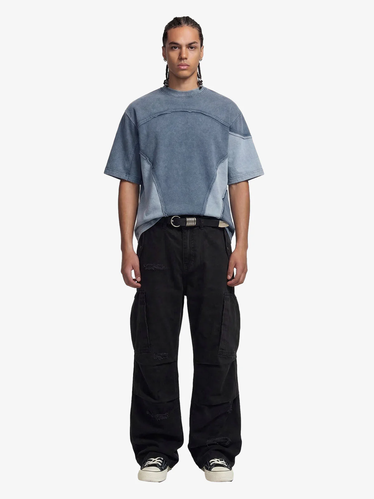 Cotton Hole Patch Pleated Multi-Pocket Cargo Casual Pants - Image 4