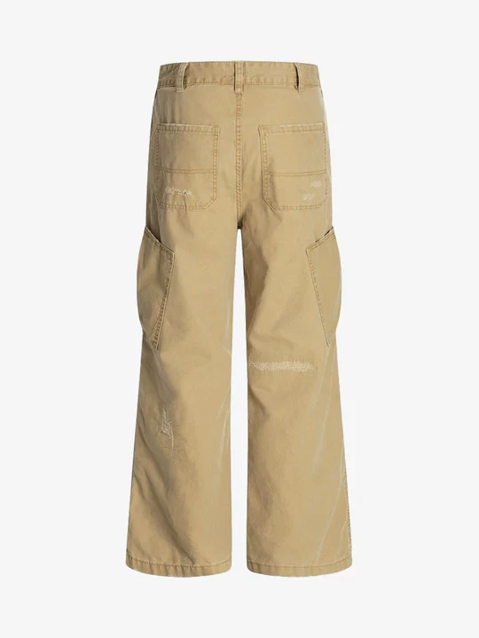 Cotton Hole Patch Pleated Multi-Pocket Cargo Casual Pants - Image 8