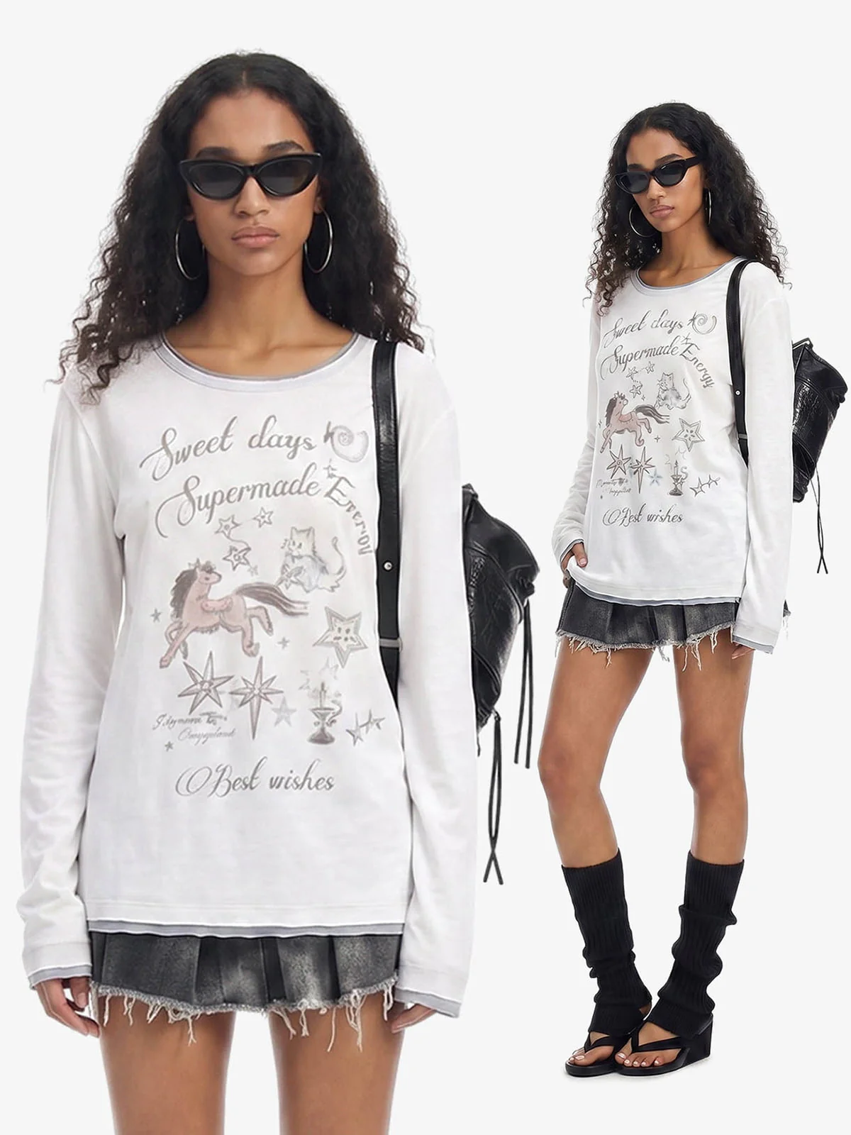 Horse Star Graphic Contrast Edge Layering T-Shirt