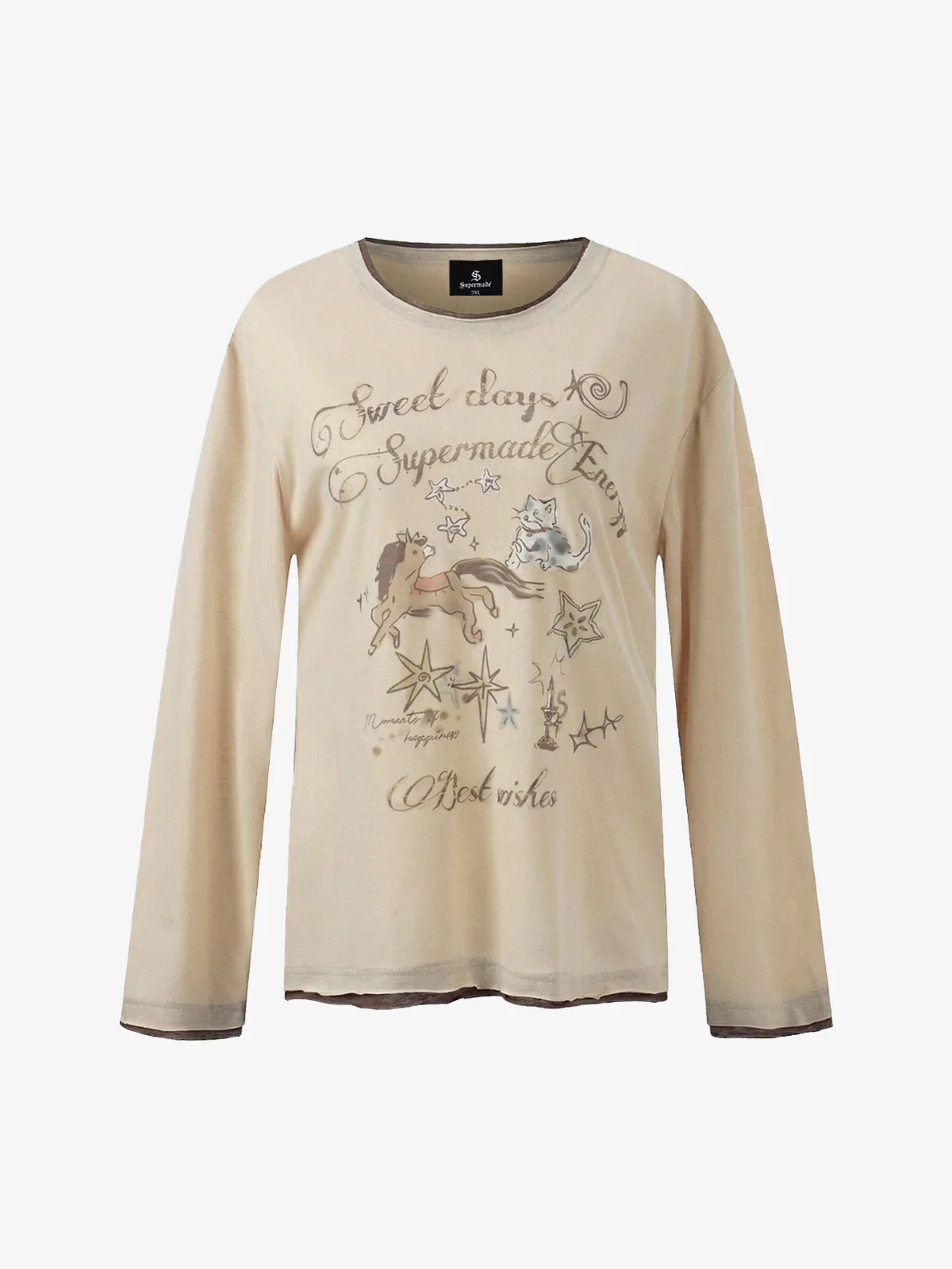 Horse Star Graphic Contrast Edge Layering T-Shirt - Image 2