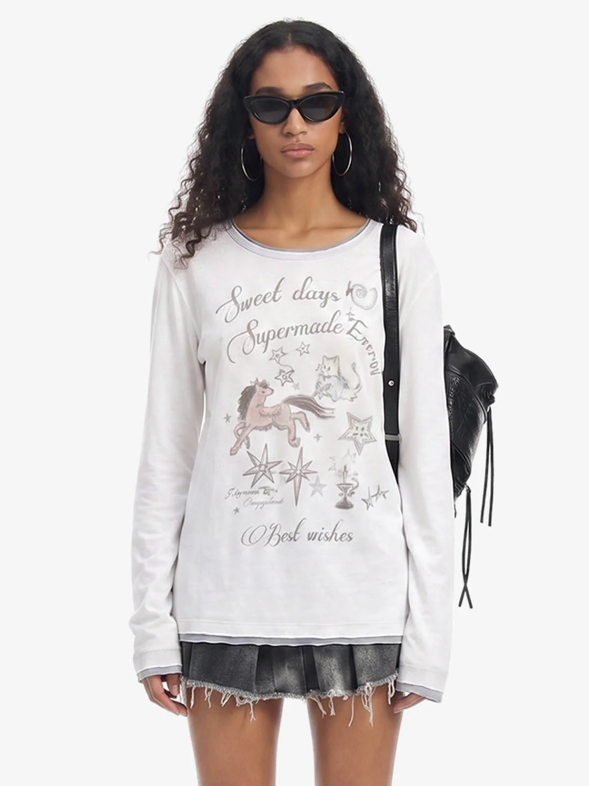 Horse Star Graphic Contrast Edge Layering T-Shirt - Image 3