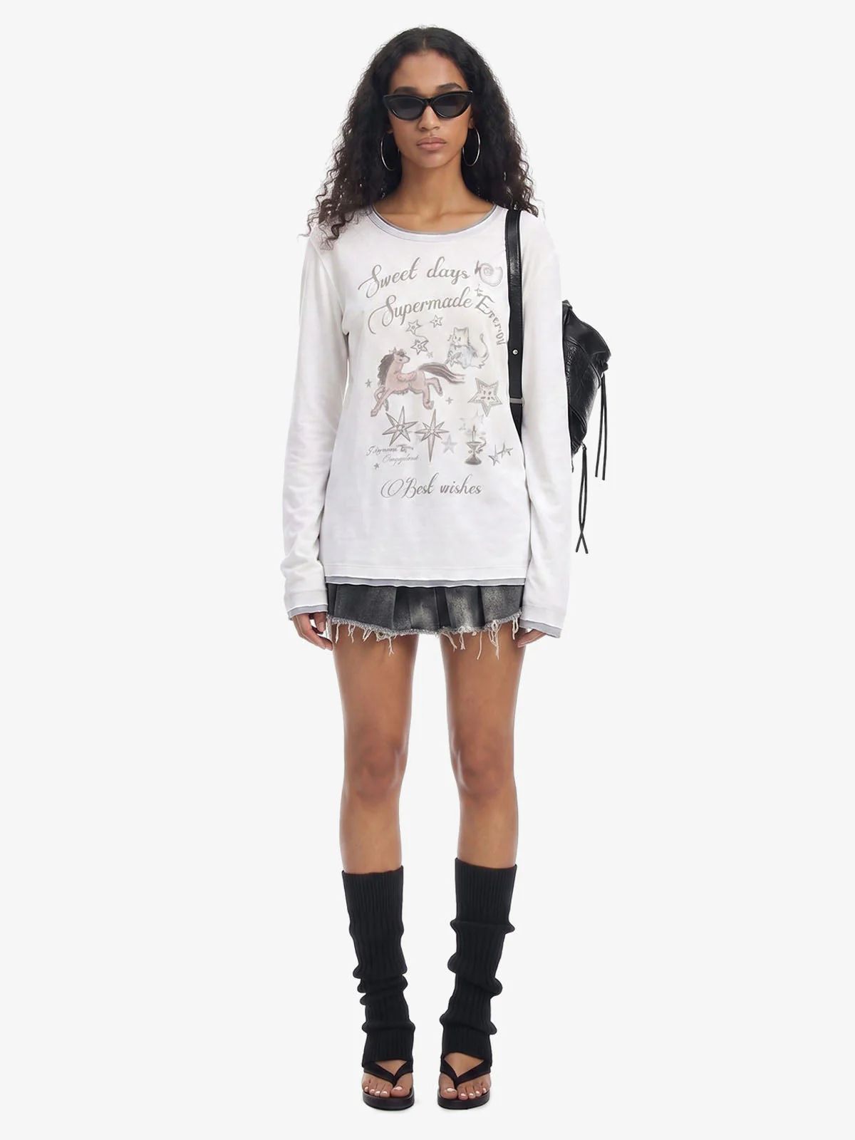Horse Star Graphic Contrast Edge Layering T-Shirt - Image 4