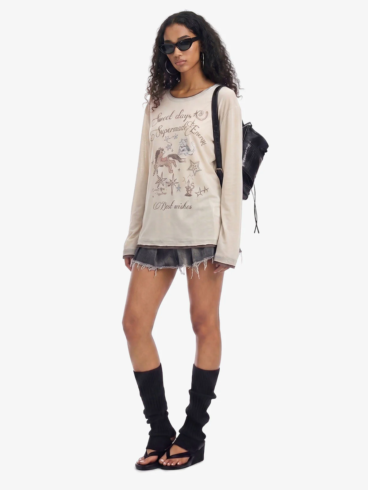 Horse Star Graphic Contrast Edge Layering T-Shirt - Image 6