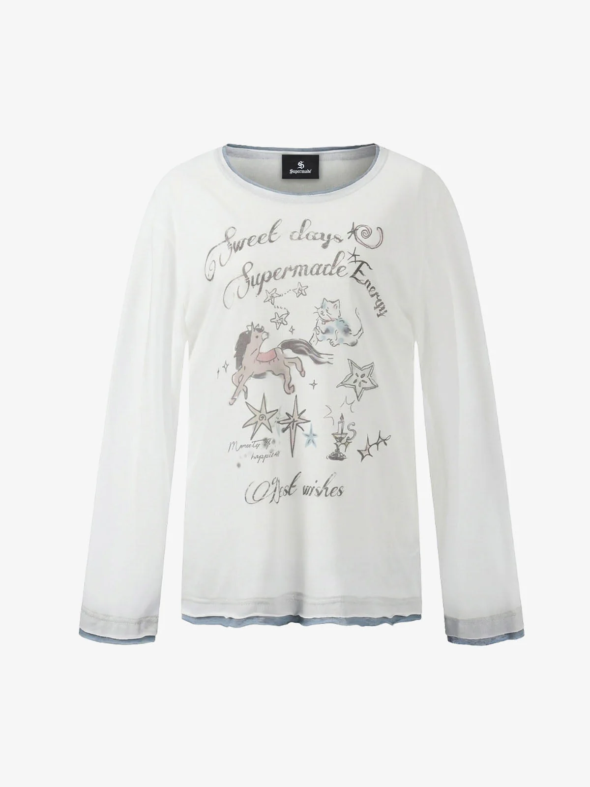 Horse Star Graphic Contrast Edge Layering T-Shirt - Image 7